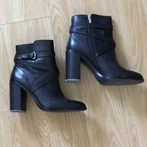 Vince Camuto Black Heeled Boots with Buckle Detail